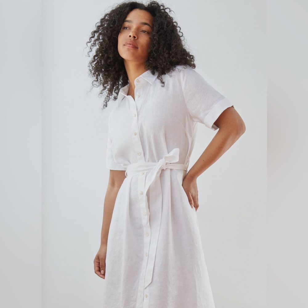 Aritzia Wilfred White Eleta Short Sleeve Midi Linen Shirt Dress Size Medium